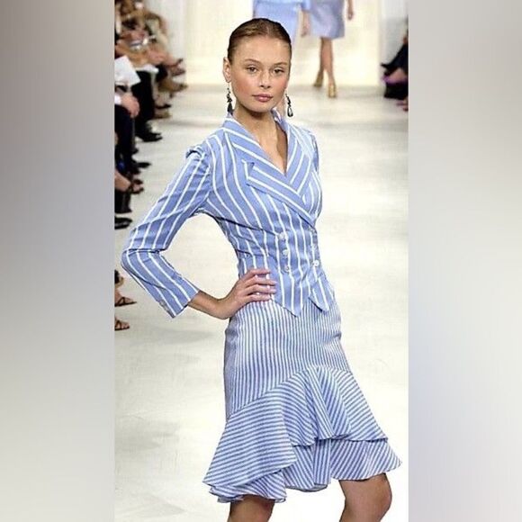 Ralph Lauren Spring 2006 Runway Collection Sky Blue Stripe Silk Cocktail Jacket - Picture 16 of 16